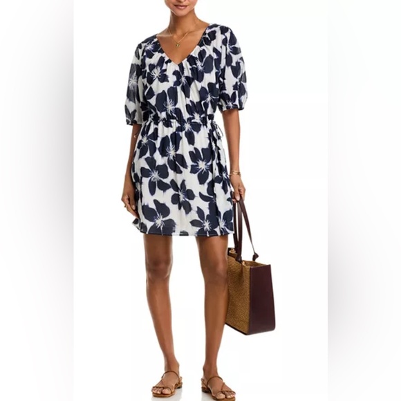 Velvet by Graham & Spencer Navy and Cream Floral Mini Dress ON SALE - Picture 3 of 11